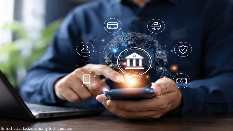 FintechAsia FTAsiaEconomy Tech Updates illustrating AI-powered digital banking, blockchain innovation, and a connected global financial ecosystem.