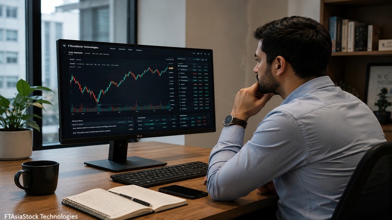 FTAsiaStock Technologies financial analyst researching market trends on a computer