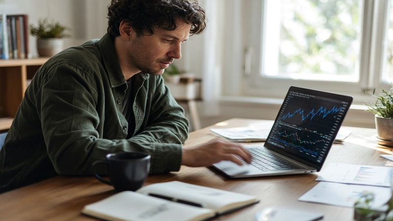 Business trend FTAsiaFinance analysis with financial market charts on laptop