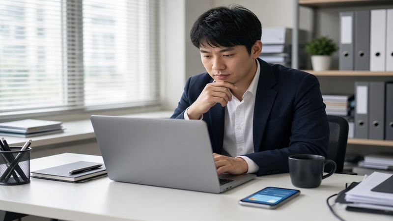 FTAsiaFinance business trends from FintechAsia showing a professional analyzing fintech and business trends on a laptop